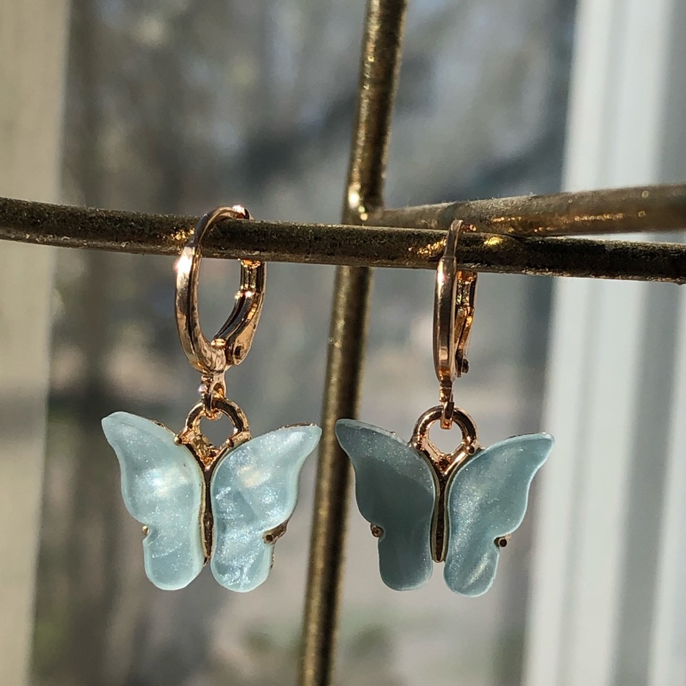 Baby blue butterfly earrings